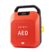 Primedic HeartSave YA Volautomatische AED. Met geel lipje voor elektroden aan de achterkant en statusindicator OK.