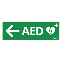 AED sticker met pijl links 30x10