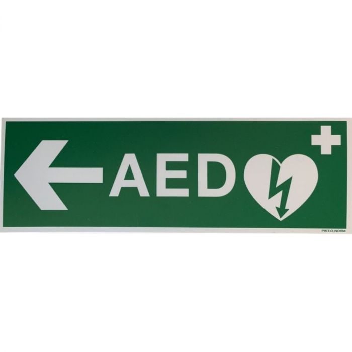 AED sticker met pijl links | AEDvoordelig
